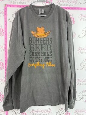Comfort Colors shirt burgers beer Gray Graphic Tee with Yellow Cowboy Hat
